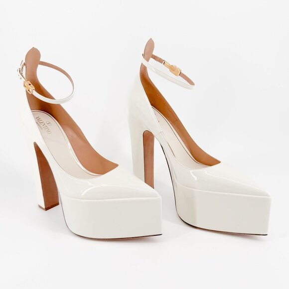 Valentino Garavani Tan-Go Platform Pumps EU 41 US 11 White Pointed High Heel - Picture 1 of 13